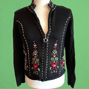 Vintage Orvis knit zip up cardigan embroidered